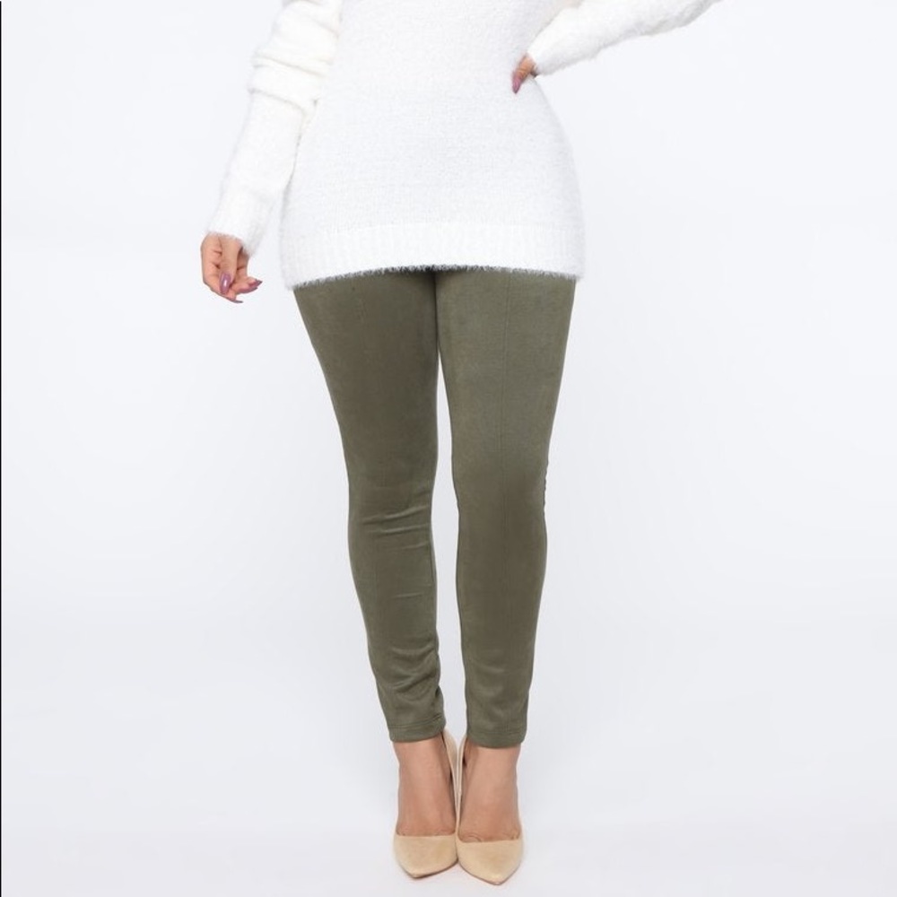 Fashion Nova Faux Suede Leggings Olive